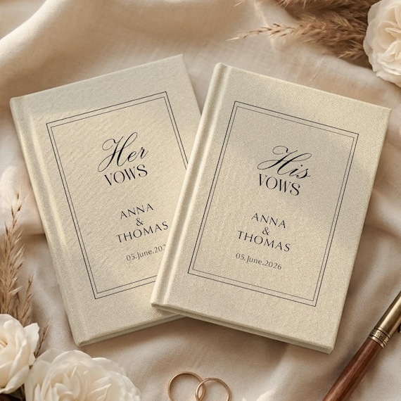 Linen Wedding Vow Books Set – Minimalist His and Her Vows, Custom Logo Keepsake, Personalized Vow Books, Easy to Hold, Gift for Bride Groom