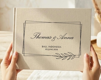 Linnen bruiloft-gastenboek, gepersonaliseerd polaroidalbum, Instax-boek, foto signeerboek receptie, aandenken bruiloft en herinnering verjaardagscadeau