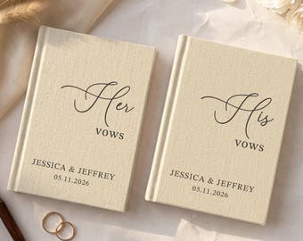 Gepersonaliseerde gelofteboeken, set van 2, aangepaste linnen gelofteboeken, boek over zijn en haar geloften, luxe spraaknotitieboekje, elegante bruid en bruidegom cadeau