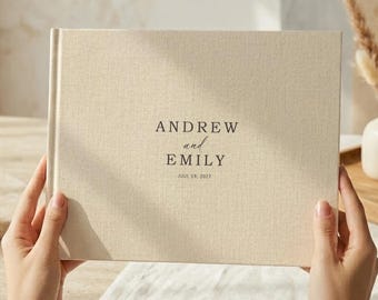 Libro degli ospiti personalizzato in lino per matrimoni: libro degli ospiti personalizzato per il ricevimento, album di fidanzamento e anniversario, ricordo del matrimonio, libro delle firme
