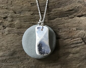 Found Lake Erie stone and Pottery Artifact Pendant