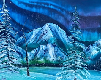 Les montagnes Aurora à la manière de Bob Ross
