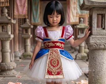 Princess Mulan Girl Costume, Baby Photoshoot Dress, Handmade Tulle Toddler Outfit, Halloween Kids Clothing