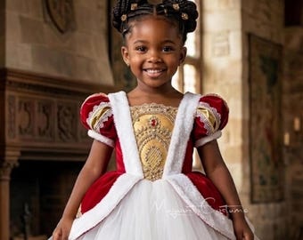 Red Princess Birthday Girl Costume, First Christmas Baby Dress, Medieval Toddler Dress, Holiday Outfit