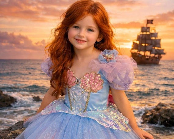 princess ariel tutu dress Posh Peanut Girl's Disney's The Little Mermaid Magical Mermaid Tulle Dress in Blue, 5 Toddler-6 Toddler, Viscose from Bamboo