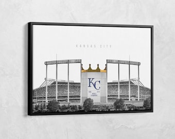 Kauffman Stadium Black White Canvas, Kansas City Print, Baseball Team Stadium Poster, Football Poster, Royals Fan Gift, Baseball Wall Art