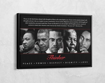 Thinker Poster, Thinker Art Print, Thinker Canvas, Martin, Obama, Malcolm X, Mandela, Marley, Black Activists Poster Art, Thinker Wall Decor