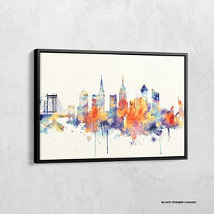 New York City print, NYC skyline aquarel canvas, New York poster, landschapsprint, stadsgezicht muurkunst, bezienswaardigheden van NYC, reisafdrukken