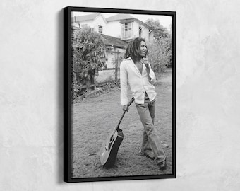 Bob Marley Guitar Poster, Bob Marley Hope Road Print, Bob Marley Canvas, Retro Music Poster, Reggae Music Legend, Jamaican Reggae Singer