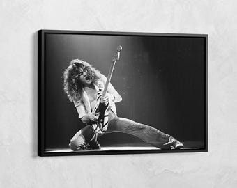 Eddie Van Halen Poster, Celebrity Guitar Star Print, Music Legends Canvas, Music Room Wall Art Decor, Gift For Guitar Lover, Black and White
