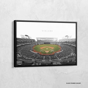 Oakland Coliseum Stadium Canvas, Oakland Baseball Print, Sports Bedroom Art, Black White Stadium Poster, Baseball Decor, Oakland Fan Gifts