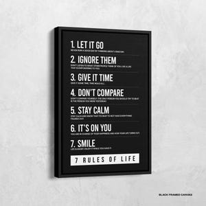 Tela "7 Regras da Vida", Impressão de Citações Inspiradoras, Pôster "7 Regras da Vida", Impressão "7 Regras da Vida", Decoração de Escritório, Arte Motivacional, Disciplina