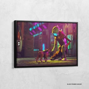 Stray Game Poster, Stray Print, Video Game Canvas, Game Room Wall Art, Cyber Cat and Robot, Adventure Games Wall Art, Gamer Gift, Gaming Art