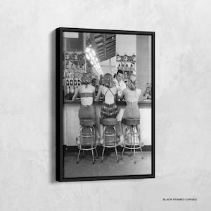 Women Drinking At Bar Print, Three Friends Vintage Poster, Black and White Photo Prints, Alcohol Art, Bar Wall Decor, Bar Cart Decor