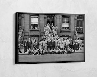 Jazz Portrait Print, A Great Day in Harlem Canvas, Jazz Music Poster, Art Kane&#39;s Classic 1958 Jazz Photo, Great Day in Harlem Wall Art