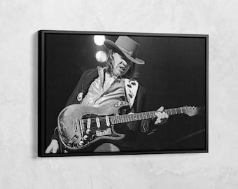 Stevie Ray Vaughan Print, Guitarist Wall Art, Rock Music Canvas, Music Room Wall Art Decor, Gift For Guitar Lover, Black and White Prints