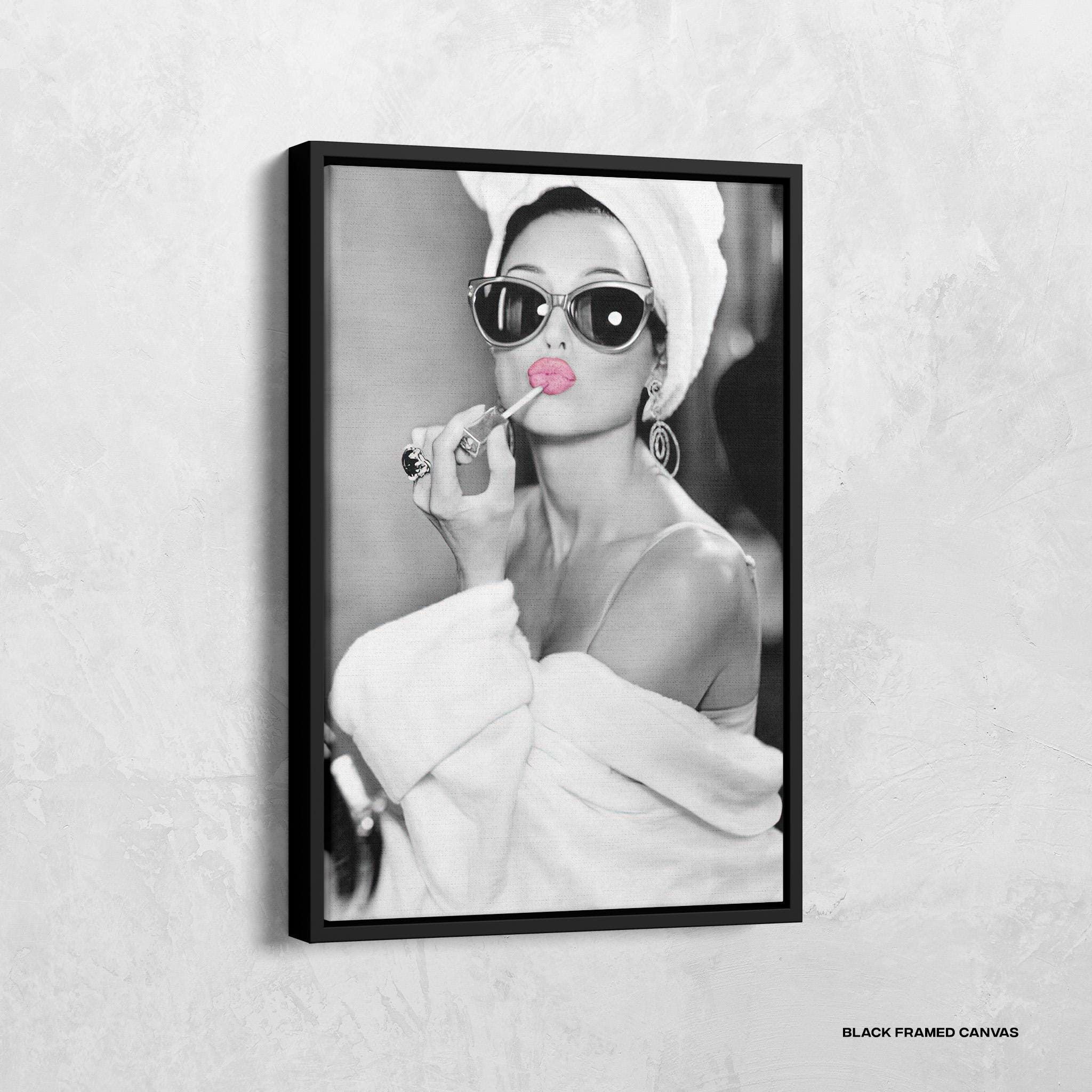 Audrey Hepburn Lipstick Print, Audrey Hepburn Pink Lips Poster, Black White Wall Art, Retro Fashion Photo, Old Hollywood, Gift for Feminist
