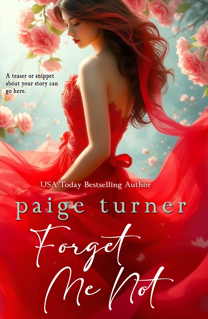 Puede incluir: Una portada de libro con una mujer vestida con un vestido rojo con una cola fluida. El texto de la portada dice "USA Today Bestselling Author paige turner Forget Me Not".