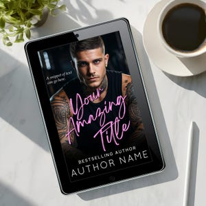 Puede incluir: Una portada de libro en blanco y negro con un hombre en la parte delantera. El t&iacute;tulo del libro es "Your Amazing Title" en letras rosas. El nombre del autor aparece debajo del t&iacute;tulo, junto con la frase "Bestselling Author".