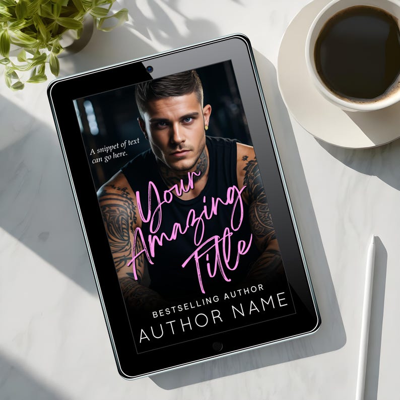 Puede incluir: Una portada de libro en blanco y negro con un hombre en la parte delantera. El t&iacute;tulo del libro es "Your Amazing Title" en letras rosas. El nombre del autor aparece debajo del t&iacute;tulo, junto con la frase "Bestselling Author".