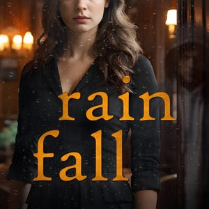 May include: Book cover for "Rain Fall" by Paige Turner. The cover features a woman in a black blazer with the title in orange letters. The text "Nobody warned her he was coming..." is at the top.