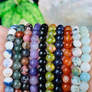 6mm Round Gemstone Bracelet ~ Beaded Natural Gemstone Crystal Bracelet Jewelry