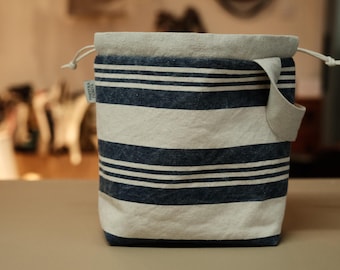 Handmade Navy Striped Canvas Tote Bag – Knitting Project Organizer