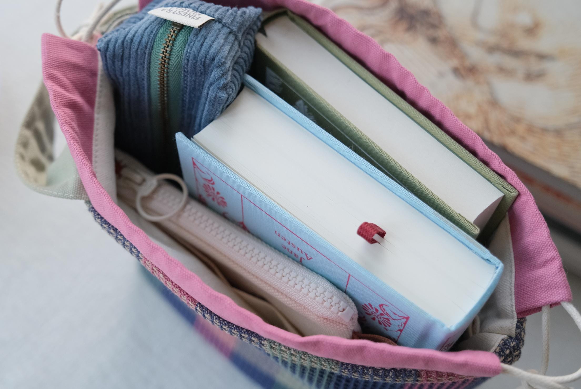 Drawstring Sample Book Waffle Drawstring Project Bag – Plaid Cotton Knitting Bag, Book ...