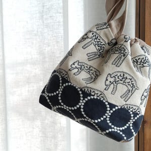 Handmade Patchwork Project Bag – Embroidered Cotton Canvas Knitting Pouch