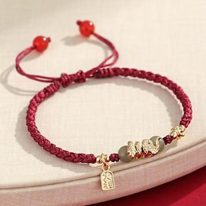 Bracelet en jade Année du serpent – breloque serpent en or, bracelet porte-bonheur ficelle rouge, cadeau du Nouvel An lunaire