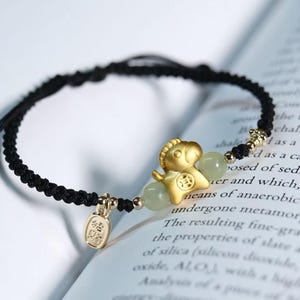 Gold Pony Charm Bracelet • Braided Red String, Lunar New Year Talisman