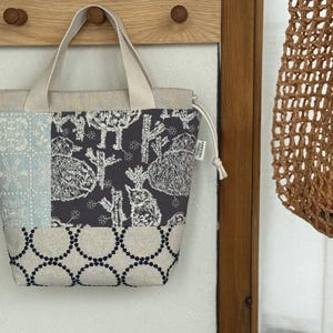 Patchwork Embroidery  Project Bag  | Drawstring Knitting Bag | Crochet Storage Tote | Craft Organizer