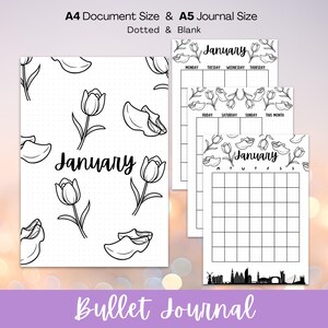 January Title Page & Calendar, Bullet Journal Pages, Monthly Coloring Page, Printable Journal Page, Journal Cover Pages, snowman Journal