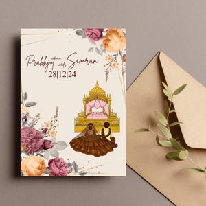 Cartão de casamento Punjabi, convite de casamento Sikh, Anand Karaj, convite de casamento bicolor - convite digital