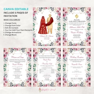 Ensemble vidéo modifiable de faire-part de mariage sikh, faire-part de mariage pendjabi Anand Karaj faire-part de mariage pendjabi, carte de mariage floral pendjabi carte de mariage sikh