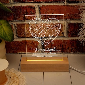 Luz nocturna con mapa estelar personalizado, lámpara de noche personalizada con mapa de constelaciones para pareja, regalo de aniversario para ella, regalo de compromiso, regalo de boda