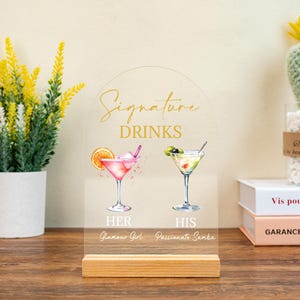 Letrero personalizado para bebidas de autor, letrero minimalista para menú de bar de bodas, letrero personalizado para bebidas para él y para ella, letrero acrílico para cócteles de autor.