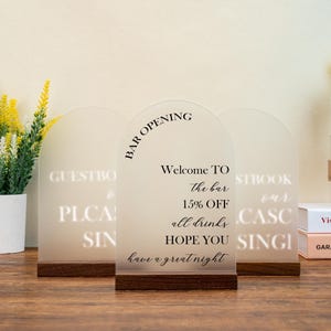 Letrero de acrílico personalizado para bar, letrero minimalista para menú de bar o boda, letrero de acrílico esmerilado para bebidas, letrero sencillo para menú de bebidas de boda, letrero para mesa de bar.