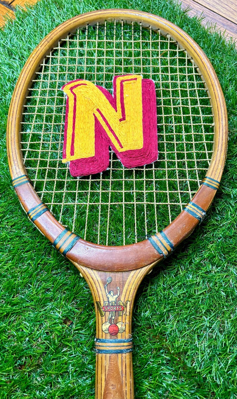 Initial Hand Embroidered Vintage Wooden Tennis Racket - Etsy