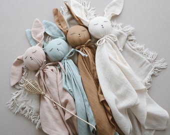 Manta de seguridad de conejo de algodón orgánico / Juguete para dormir orgánico para bebés, unisex, unisex, para baby shower