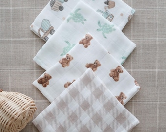 Confezione da 4 salviette per neonati in cotone biologico – Salviette morbide in mussola per neonati