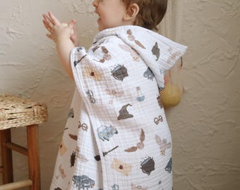 Ekologisk muslinponcho för baby – 4-lagers handduk med huva för 0–3 år | Snabbtorkande, mjuk och andningsbar | Bad, strand, vardagsbruk