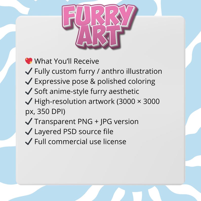 Personalized furry art showcasing unique fur patterns, stylized anatomy, and expressive character identity perfect for commissioning custom character designs.