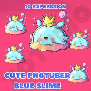 PNGTUBER Cute blue slime with 10 Expressions. Vtuber Assets, VeadoTube Model, Discord Reactive. Streaming Assets.