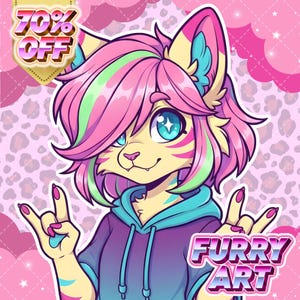 Custom digital furry commission featuring unique anthropomorphic anatomy, clean lineart, and bold coloring perfect for personal character representation or online avatars.