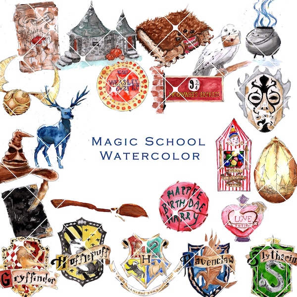 22 Magic School Watercolor Clipart Png