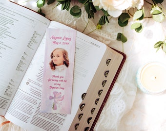 Personalized Baptism Favors | Custom Photo Bookmarks | Guest Souvenirs | Religious Event Favors