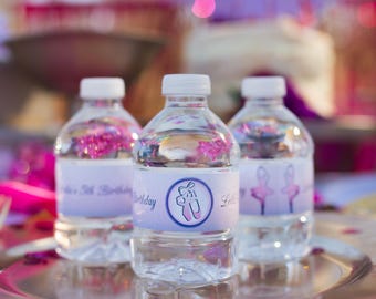 Custom Water Bottle Labels | Ballerina Birthday Guest Favors | Custom Party Favors | Ballerina Bottle Labels