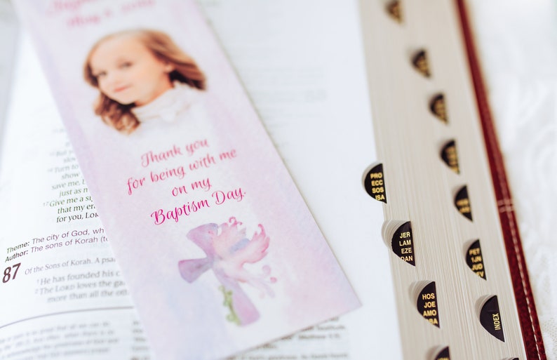 Personalized Baptism Favors Custom Photo Bookmarks Guest Souvenirs Religious Event Favors image 2