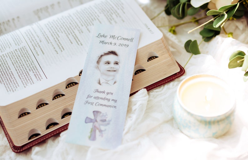 Personalized Baptism Favors Custom Photo Bookmarks Guest Souvenirs Religious Event Favors image 4